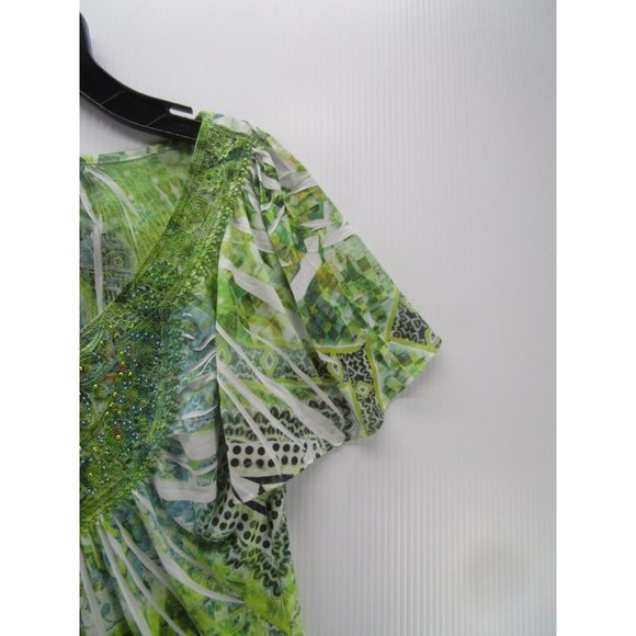 One World Blouse XS Pullover Top Floral Beaded Crochet Pleated Boho - Picture 3 of 10